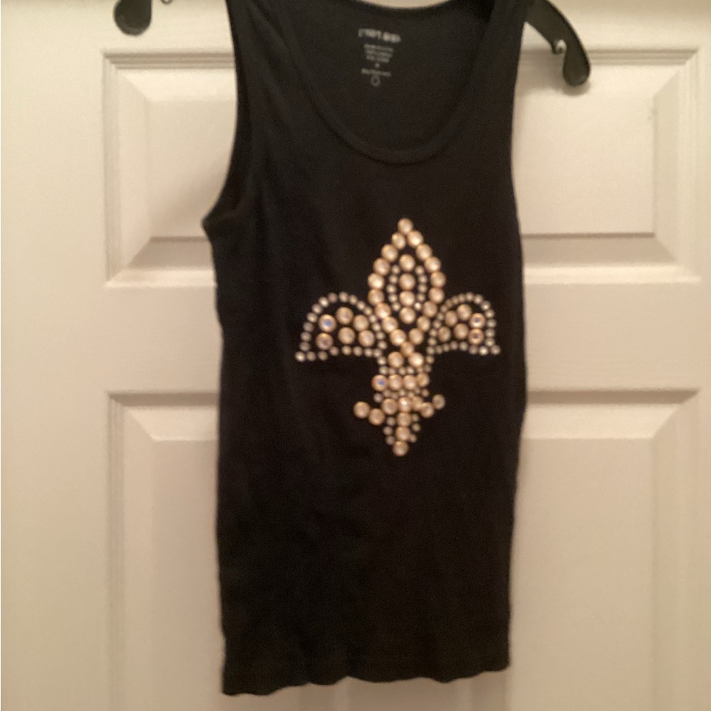 Black Tank Top with Rhinestone Fleur-de-Lis